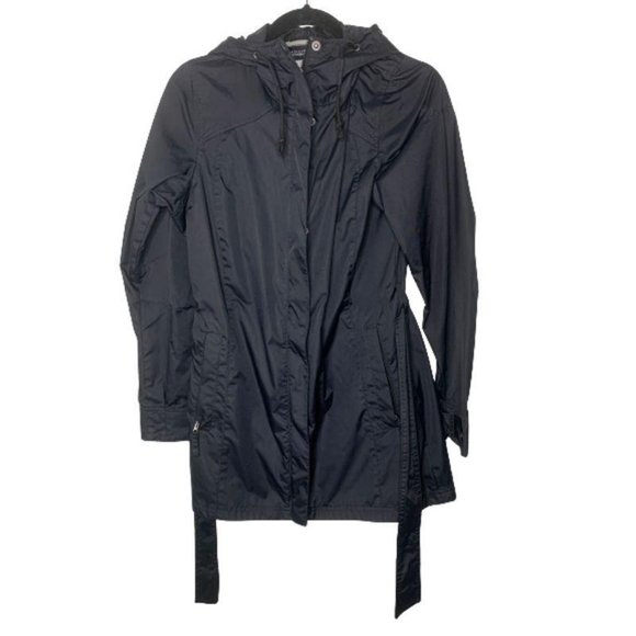 Columbia Black Hooded Belted Raincoat Jacket M